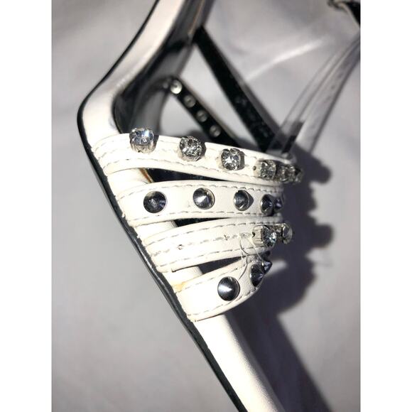 Zara Studded High Heel Sandals Size 38 White Silver Crystals Square Toe 7.5 US - Picture 6 of 8